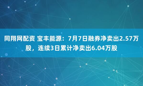 同翔网配资 宝丰能源：7月7日融券净卖出2.57万股，连续3日累计净卖出6.04万股